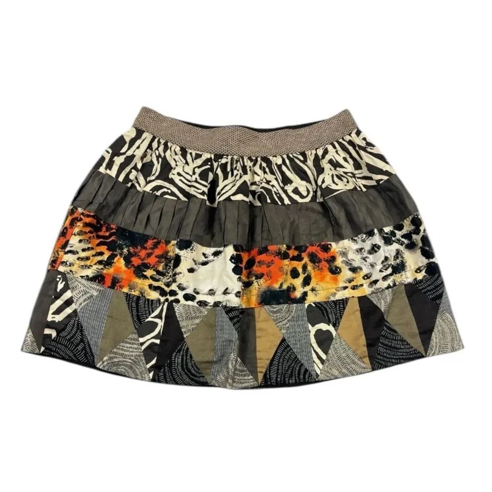 Diane Von Furstenberg Meggy Patchwork Mini Skirt A-Line Safari Colorful Zip 8